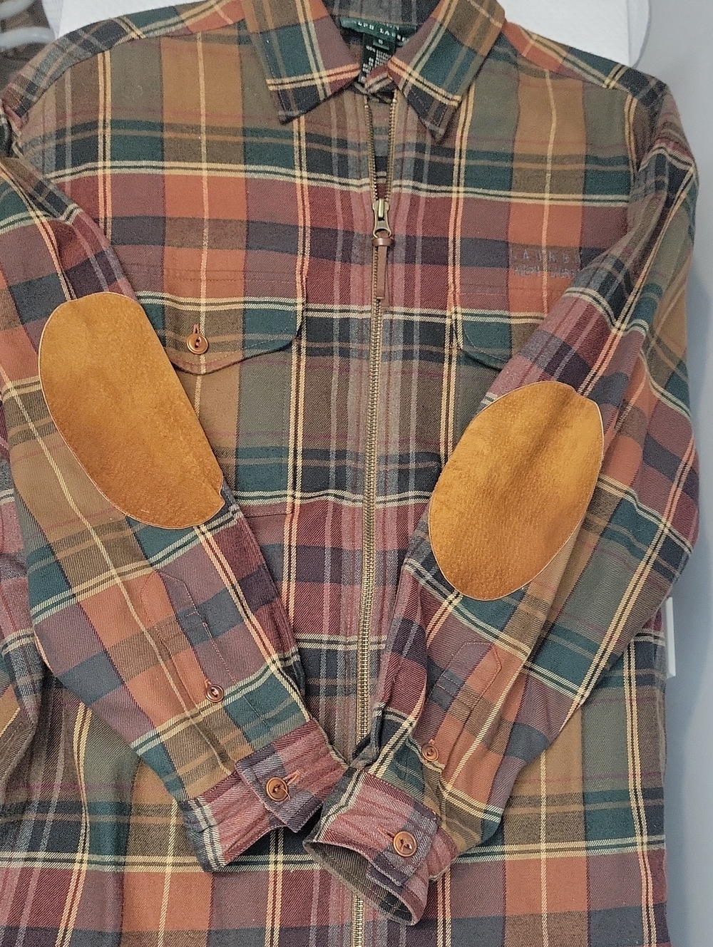 Ralph Lauren flannel plaid shacket elbow patches Small womens